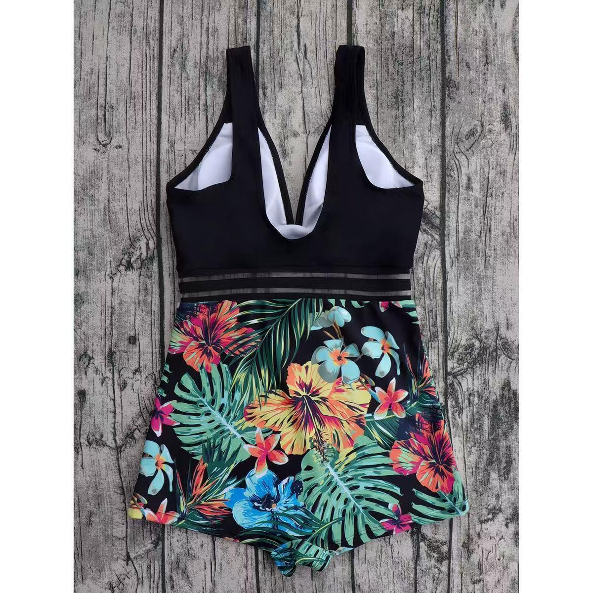 Thong bikini women's swimsuit anti roll Tankini top with belly cover design, suitable for water parks, parties, beaches, swimming, and summer essentials
