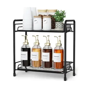 2-layer Coffee Station Organizer, 1 Count Metal Countertop Coffee Storage Rack, Kitchen Storage Organizer, Coffee Bar Bottle Organizer, Room Organizer, Desktop Organizer, Kitchen Accessories