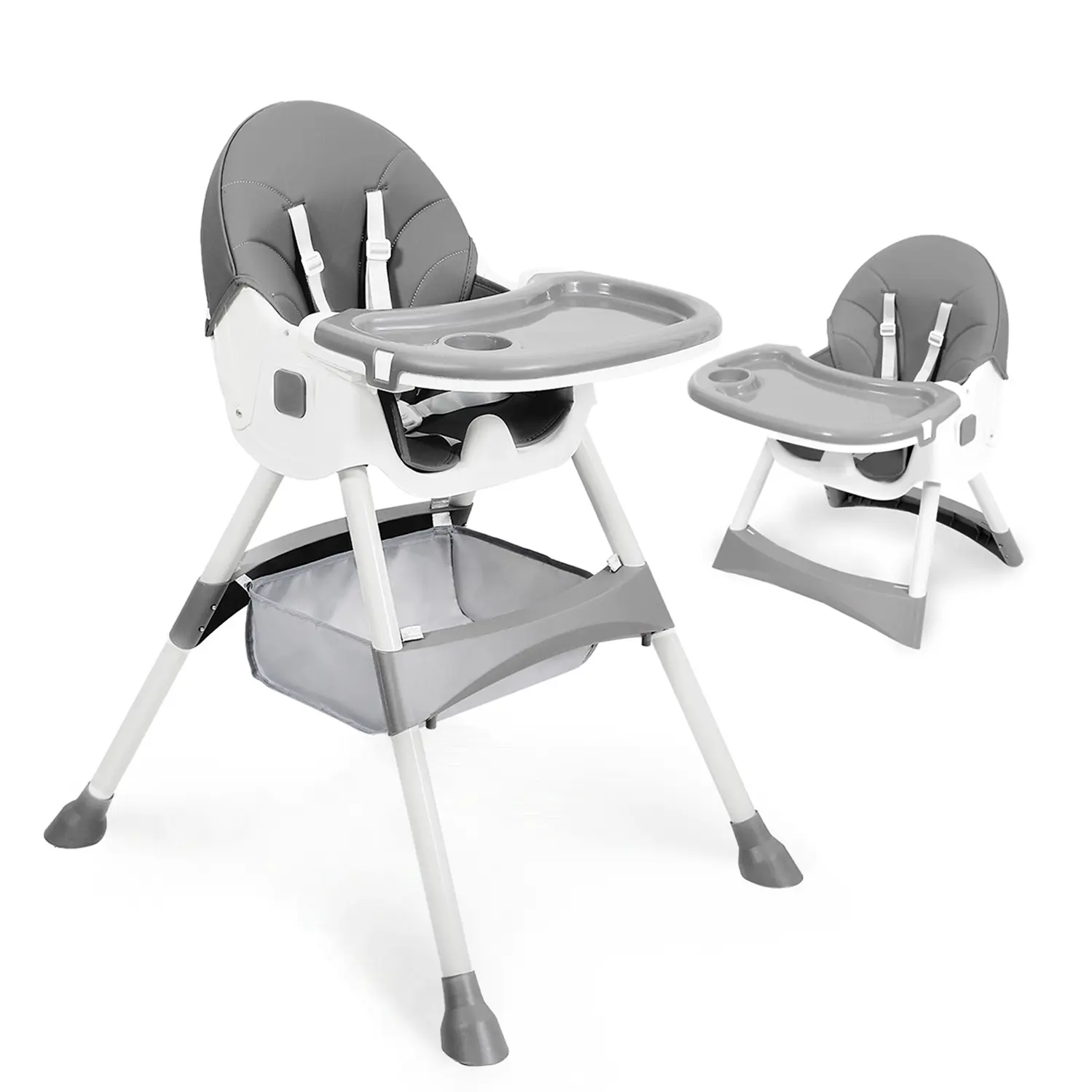 Height-adjustable baby high chair with adjustable safety harness, removable tray, stain-resistant leather seat, sturdy and durable design. #SummerVibes