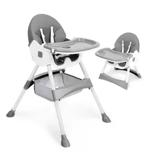 Height-adjustable baby high chair with adjustable safety harness, removable tray, stain-resistant leather seat, sturdy and durable design.