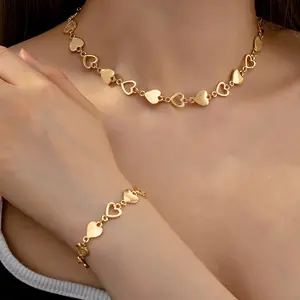 Hollow Heart Necklace, Hollow Heart Bracelet, Elegant and Fashionable Versatile Jewelry Set