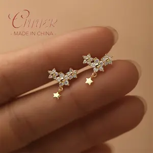 CANNER 925 Sterling Silver Minimalism Five-petaled Flowers Stud Earrings For Women Ins Candy Zircon Smooth Pentagram Earrings