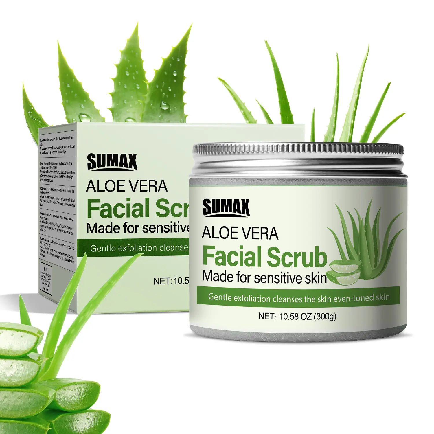 [Aloe Vera] Facial Scrub: Massages into water, removes dullness, refines pores, and leaves skin smooth and baby-smooth without drying out.
