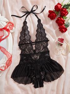 women's solid color lace teddy bodysuit, lady sexy comfy breathable push up bodysuit for daily wear, women's lingerie for all seasons, womenswear, breathable fabric lingerie