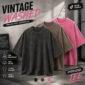 Unisex Oversized Gym Vintage Heavyweight Acid Wash T Shirt Casual Design Streetwear Style Crewneck Short Sleeve Cotton Soft Breathable Baggy Fit Workout Daily Wear Trendy Aesthetic Fashion Top 1-6 Pack Available