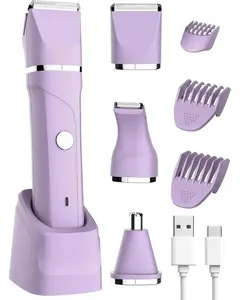 Bikini Trimmer for Women Painless Electric Razor for Women,3 in 1 Pubic Hair Trimmer,USB Recharge Dock,Replaceable Ceramic Blade Heads,IPX7,Personal Shaver Kits,Purple