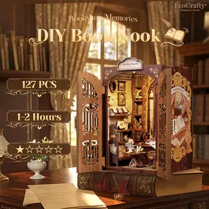 EcoCrafty Bookshop Memories DIY Miniature Booknook Wooden Furniture Kit for Adults Teens with Touch Switch & Soft Lighting Perfect Decorative Display Gift for Book Lovers