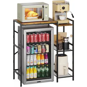 Mini Fridge Stand with Storage Shelves, Wine Cabinet, Microwave Stand, Coffee Bar, TV Stand, Bakers Rack, Beverage Refrigerator Table Adjustable for Dorm Apartment Kitchen Rustic Brown