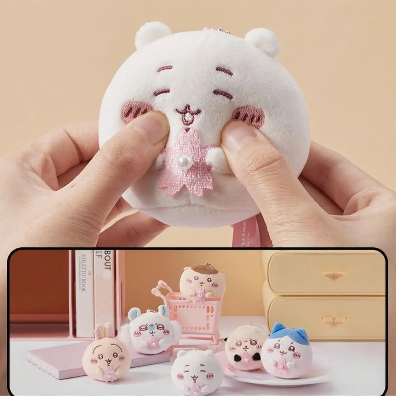 MINISO Chiikawa Sakura Daifuku Cute Lightweight Portable Plush Keychain - Bag Charms, Festive Daily Decor, Christmas Gift for Mom, Summervibes Themed Stuffed Toy Accessory
