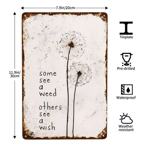 8*12in Charming Dandelion Wishing Decor Tin Sign & Plague for Wall & Living Room Accents