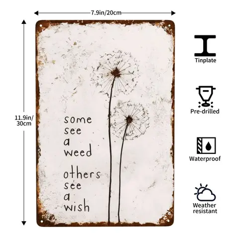 8x12in Retro Waterproof Dandelion Wishing Tin Sign - Wall Art Sign, Home Supplies, Wall Accents, Aesthetic Room Decor, Outdoor Decor Gift