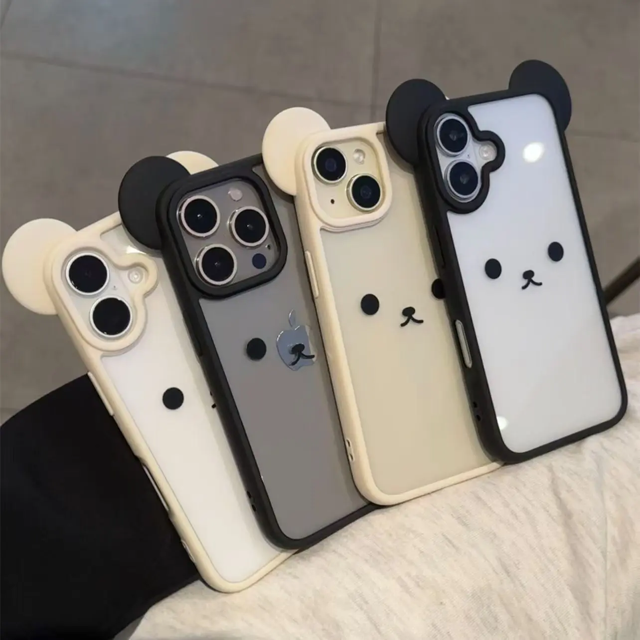 Acrylic Mickey Ears Smartphone Casing for iPhone 13-17 Pro Max - Cute Expression, Fun Design, Anti-Drop Protection, Screen Protector, Funny Stickers, Protective Mobile Phone Cover Accessory Cellphone