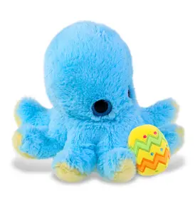 DolliBu Cute Big Eye Blue Octopus with Yellow Easter Egg Plush - 8.5  Inches