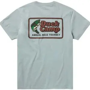 Duck Camp Annual Bass Tournament T-Shirt, Features Graphic of Bass Fish with "Duck Camp Annual Bass Tourney" Typography, Unisex T-Shirt, Casual Graphic Tee, Perfect Gift for Fishing Enthusiasts and Outdoor Lovers, Menswear Top Streetwear Casual