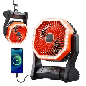 Doublepow 20000mAh Camping fan with LED Light, Rechargeable desktop fan, Tent Fan with Hook, Adjustable 4-Speed Powerful Wind Speed USB Fan, Suitable for Camping Work Site, Hurricane Fishing Office