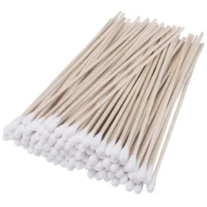 6" Cotton Swabs Wooden Handles Cotton Tipped Applicator Wood Sticks with Single Tip for Gun Cleaning, Wound Clean, Makeup, Removal Residue  (500)