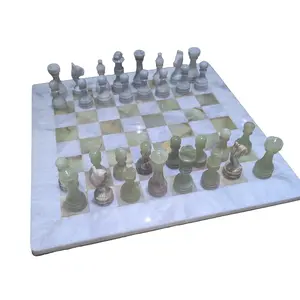 15" Handmade Marble & Banded Onyx Chess Set – Large Size Luxury Stone Set – Elegant Collectors Gift