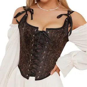 Women Sexy Bustier Corset Top Satin Spaghetti Strap Party Crop Top Vintage 1920s Renaissance Lace Trim Corset Bustier