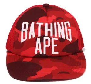 Bape NYC Logo Trucker Hat Red Camo