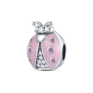 MULA Pink Ladybug Lucky Beads – 925 Silver-plated & Zircon Embellishment, a lucky gift for girls and women, suitable for all Pandora bracelets and necklaces