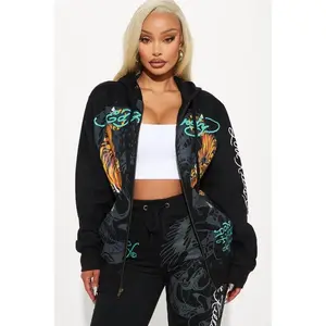 Ed Hardy Crawling Tigers Zip Front Hoodie - Black 0