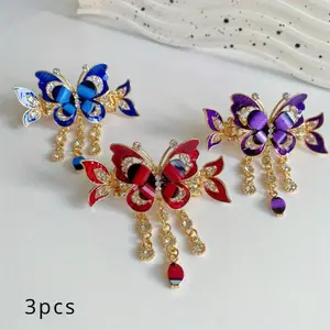 3-pack of sparkly butterfly and flower tassel headbands/hair clips | Perfect for wearing at the beach, parties, and themed events.