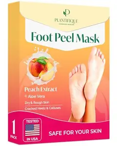 PLANTIFIQUE Foot Peeling Mask 1 Pack | Dermatologically Tested Repairs Heels & Removes Dry Dead Skin for Baby Soft Feet | Exfoliating Foot Peel Mask for Dry Cracked Feet | Peach
