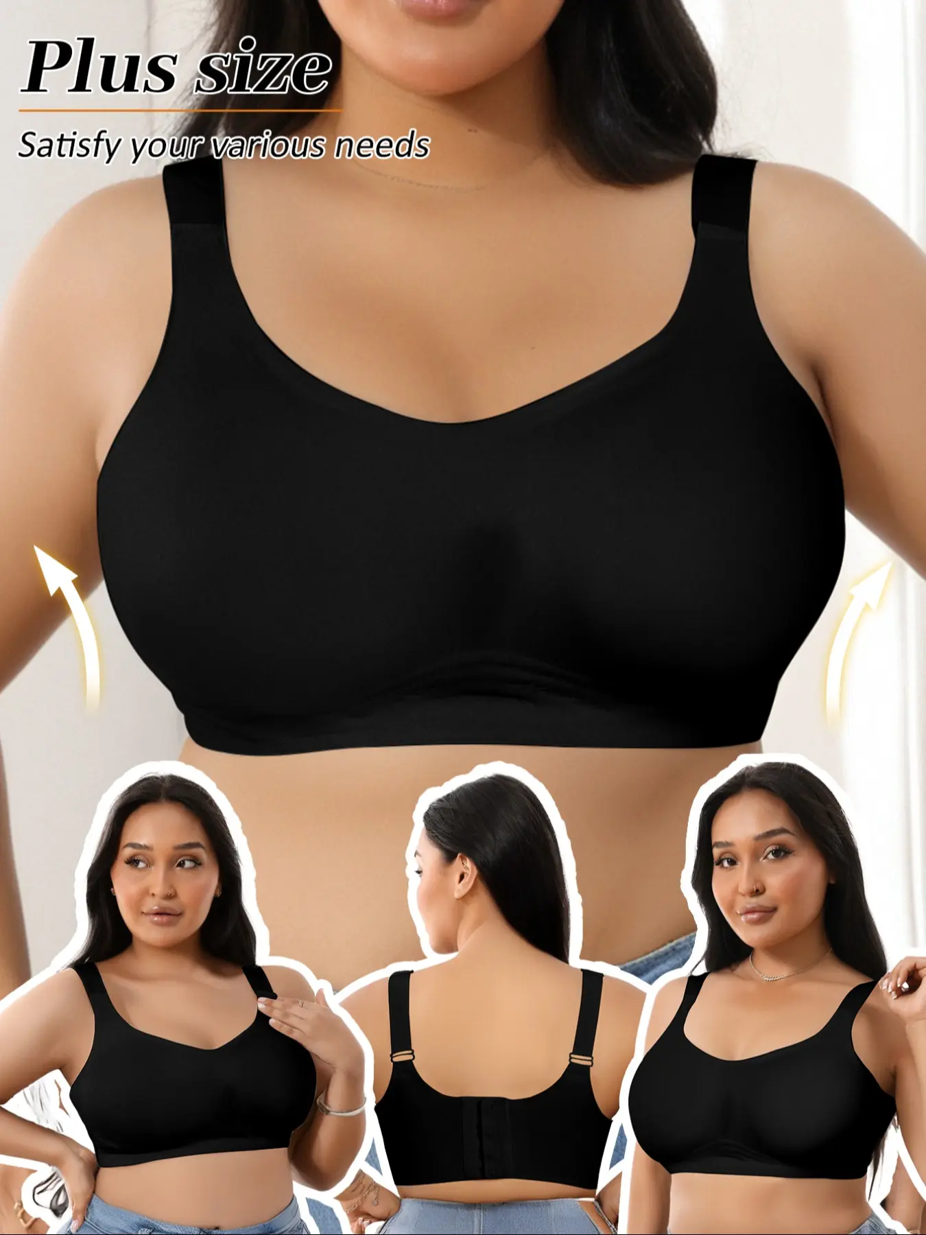 Plus Size Women's Bra 3-Pack Wireless Compression Bras Ultra-Comfy Seamless Wireless Bra with Adjustable Straps & Multi-Hook Closure, Full-Cup Support for Daily & Yoga, Curvy Girls Must-Have!