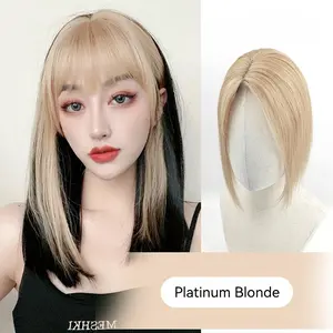 Real Human Hair Topper with Bangs Top Piece Volumizing High Root Lift Cover Gray Natural Hairline Invisible Lightweight for Women Thinning Hair