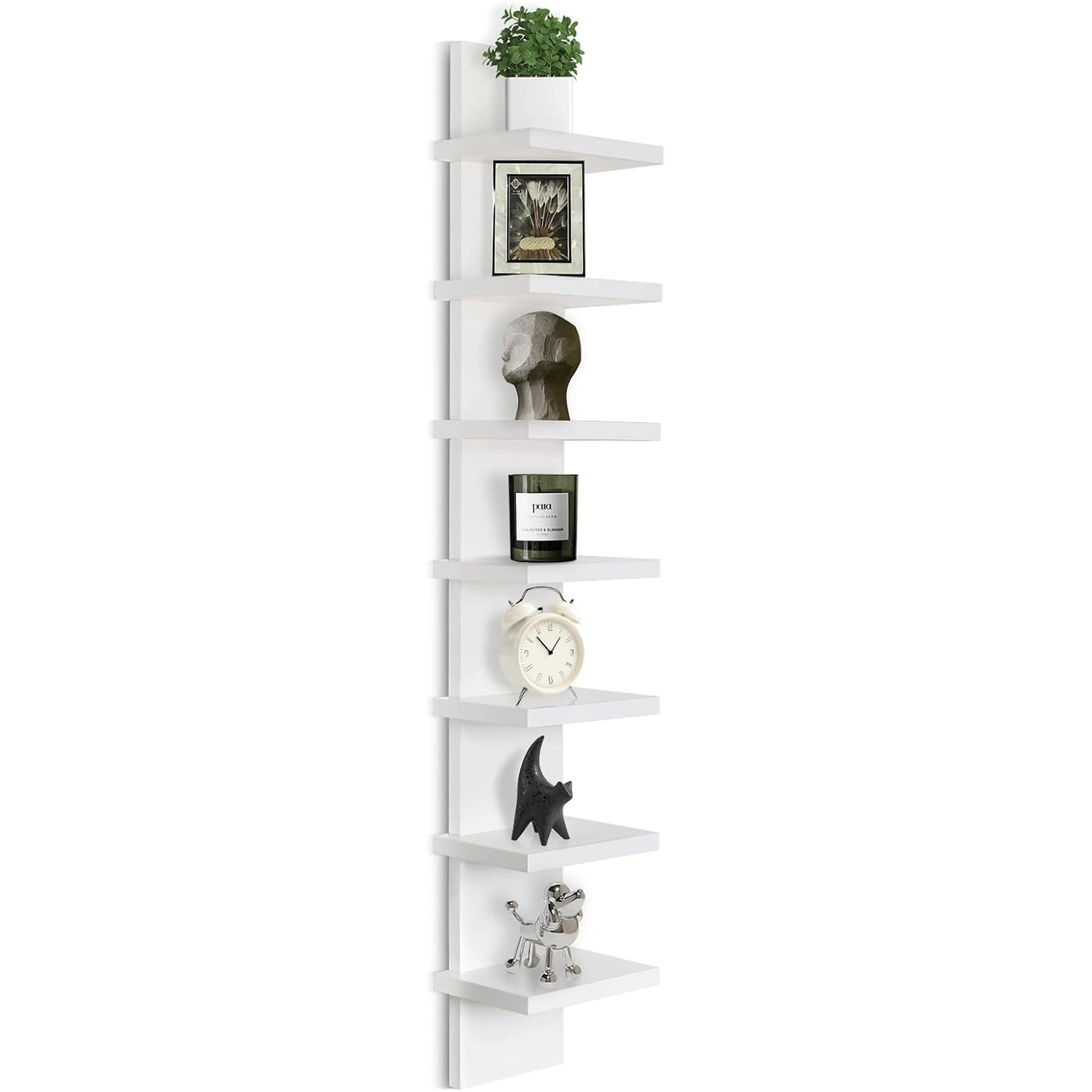Homaterial Small 7 Tier Vertical Wall Shelf for Home Decor & Makeup Vanity - White Narrow Display Storage Shelf for Small Spaces, Decorative Vanity Shelf