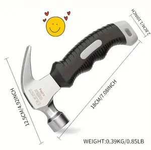 Mini claw hammer-compact ergonomic grip-slip rubber handle and heavy-duty metal -suitable for nail and chisel removal work construction woodworking, home renovations, DIY projects