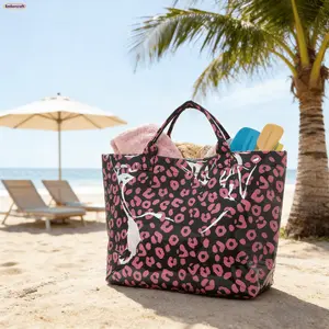 Large Capacity Beach Bag for Women, Foldable Travel Tote with Zipper, Lightweight Pool and Vacation Shoulder Bag for Summer, Shopping and Daily Use