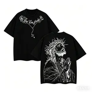 Oversized Washed Christian Tee: Bold Jesus Graphic, Summer Streetwear Menswear Top Vintage Distressed