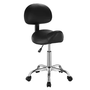 VEVOR Saddle Stool with Back Support and Wheels,  , 450 LBS Weight Capacity Ergonomic Rolling Stool, Height Adjustable Thickened PU Leather Swivel Saddle Chair for Salon, Spa, Massage, Tattoo, Black