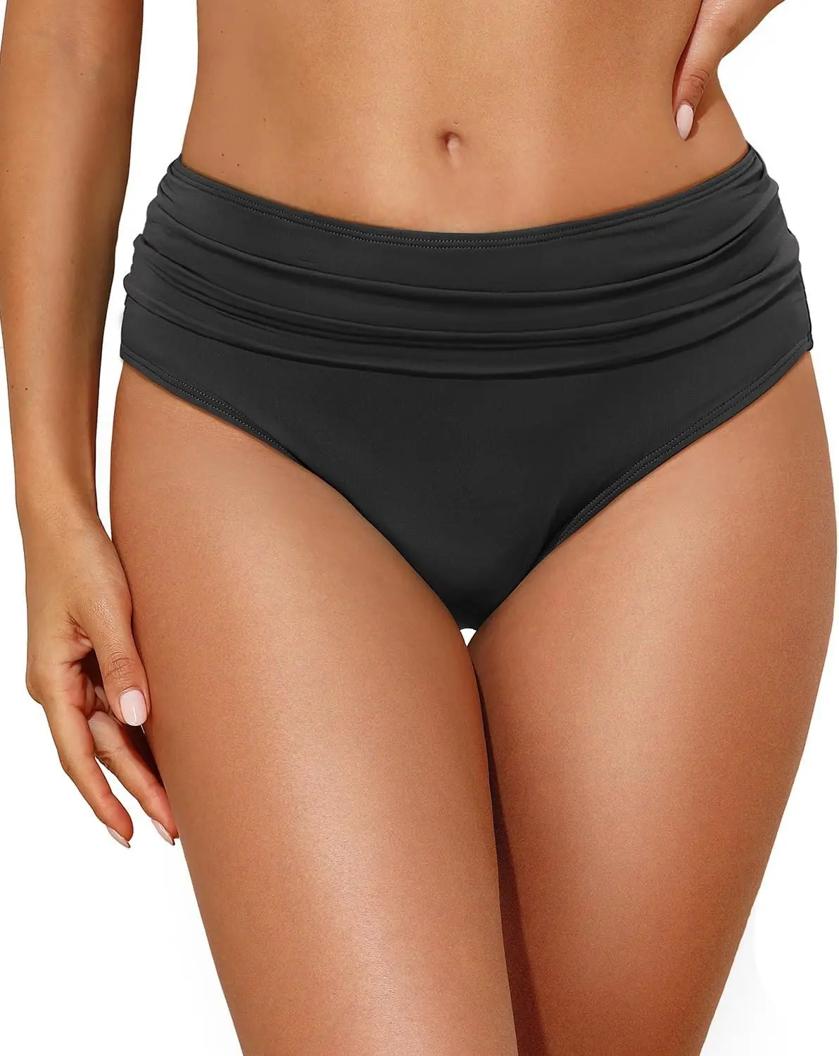 Women Mid Rise Bikini Bottoms Full Coverage Ruched Scrunch Swim Bottom 2026 | Full Lining, Shirred, Mid Waist, Tummy Control, Scrunch Butt