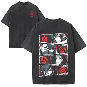 Anime Naruto Sharingan Eyes Graphic Tee Vintage Acid Wash Premium Heavyweight Streetwear T-Shirt, Retro Oversized Manga Clothing for Men