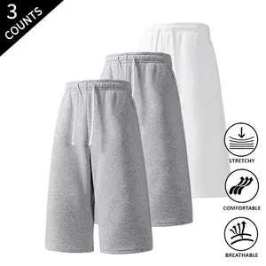3-Pack Men’s 7/8 Length Capri Sweatpants, Relaxed Fit, Elastic Drawstring, Soft Stretch, Breathable — Gym, Lounge, Casual Cropped Pants