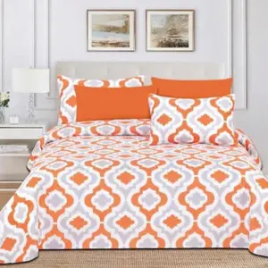 Solo Mío Organic Sheet Set 11% Cotton Touche Extra Soft Orange and White Geometric Pattern Bedding