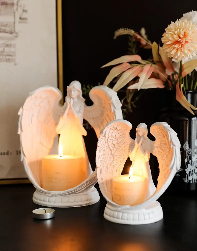 Angel Tea Light Candleholder Decorative,With Flickering Led Candle/Electronic Candlestick Desktop Decorations Home Wedding Christmas Church Baptism Angel Collection Figurine ( Size : 14 x 16cm )