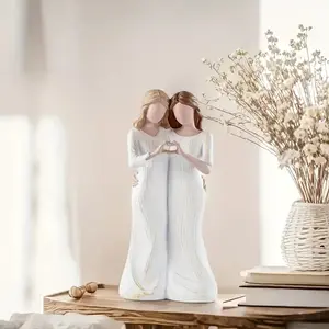 A statue commemorating friendship, with sisters making heart gestures Blessings & Gratitude Expression Indoor/Outdoor Multi-functional Decoration Ideal Christmas Family Souvenir Gift