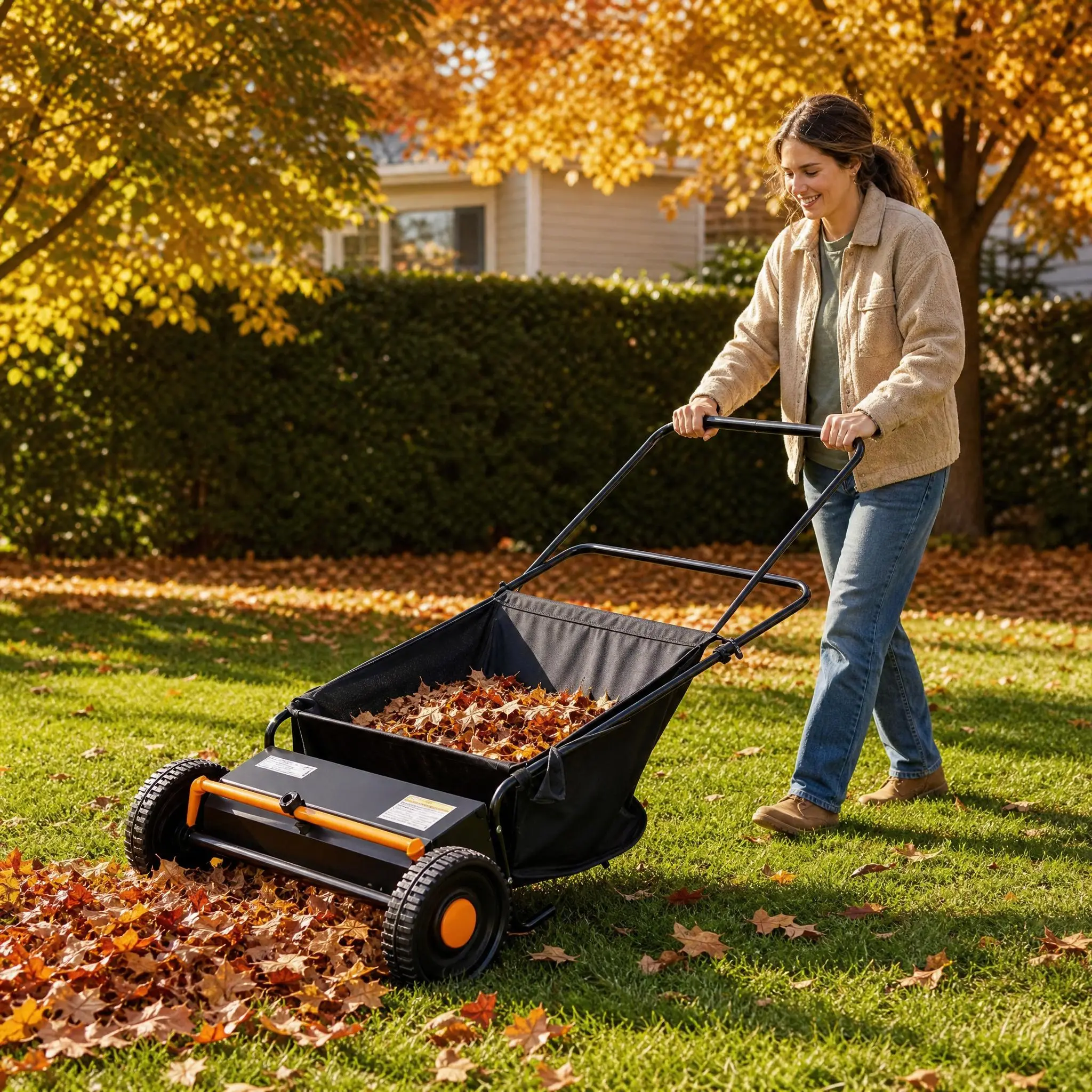 Efficient Leaf & Debris Pickup | 26 Inch Push Lawn Sweeper - 7 Cu.ft Capacity, 4 Spinning Brushes, Adjustable Height, Heavy Duty Steel Frame, Rubber Wheels for Yard & Garden - Black
