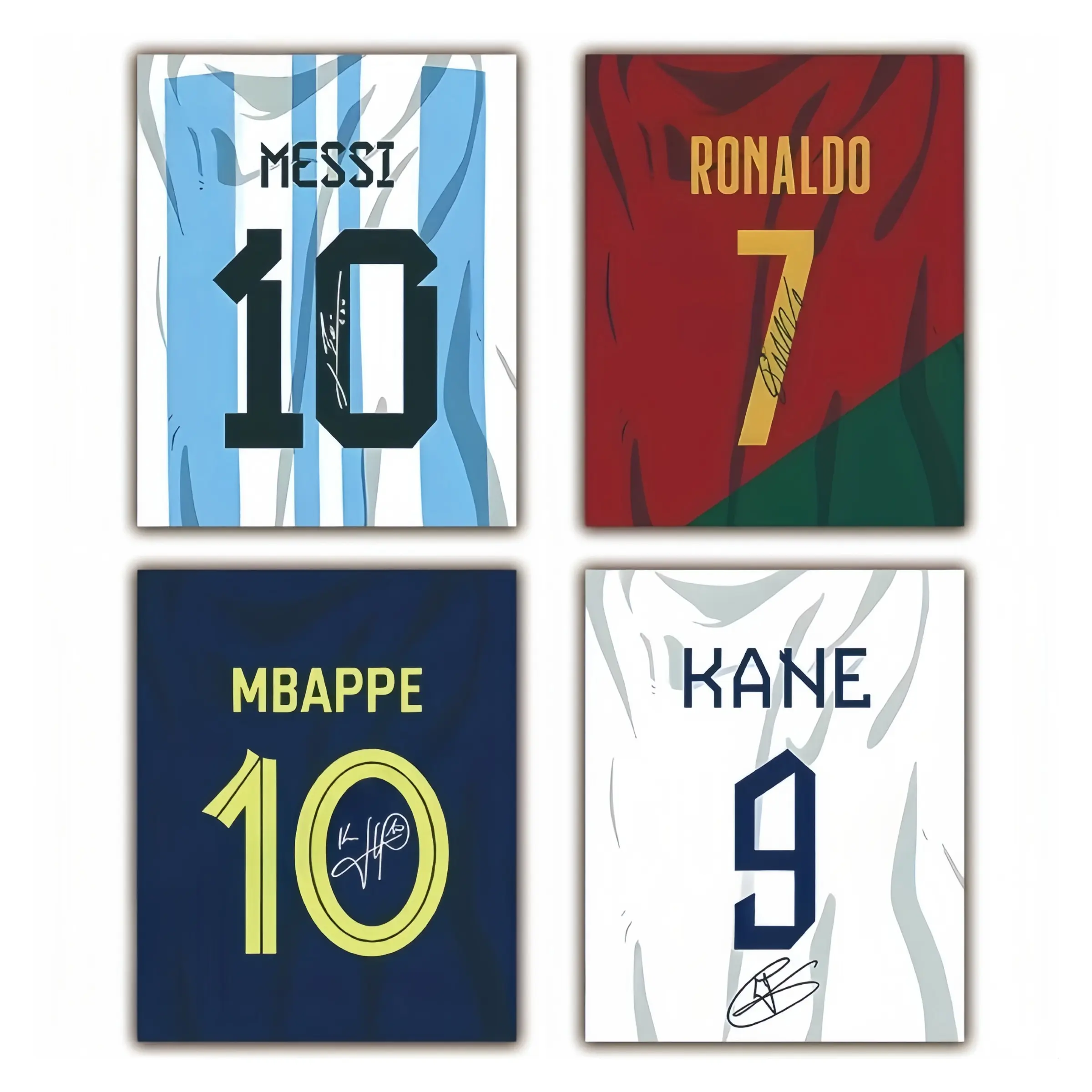 4pcs Famous Football Legend Jersey Canvas Material Posters unframed Football Athletic Player Sports Star Modern Minimalist Design Wall Art Pictures Home Bar Room Decoration