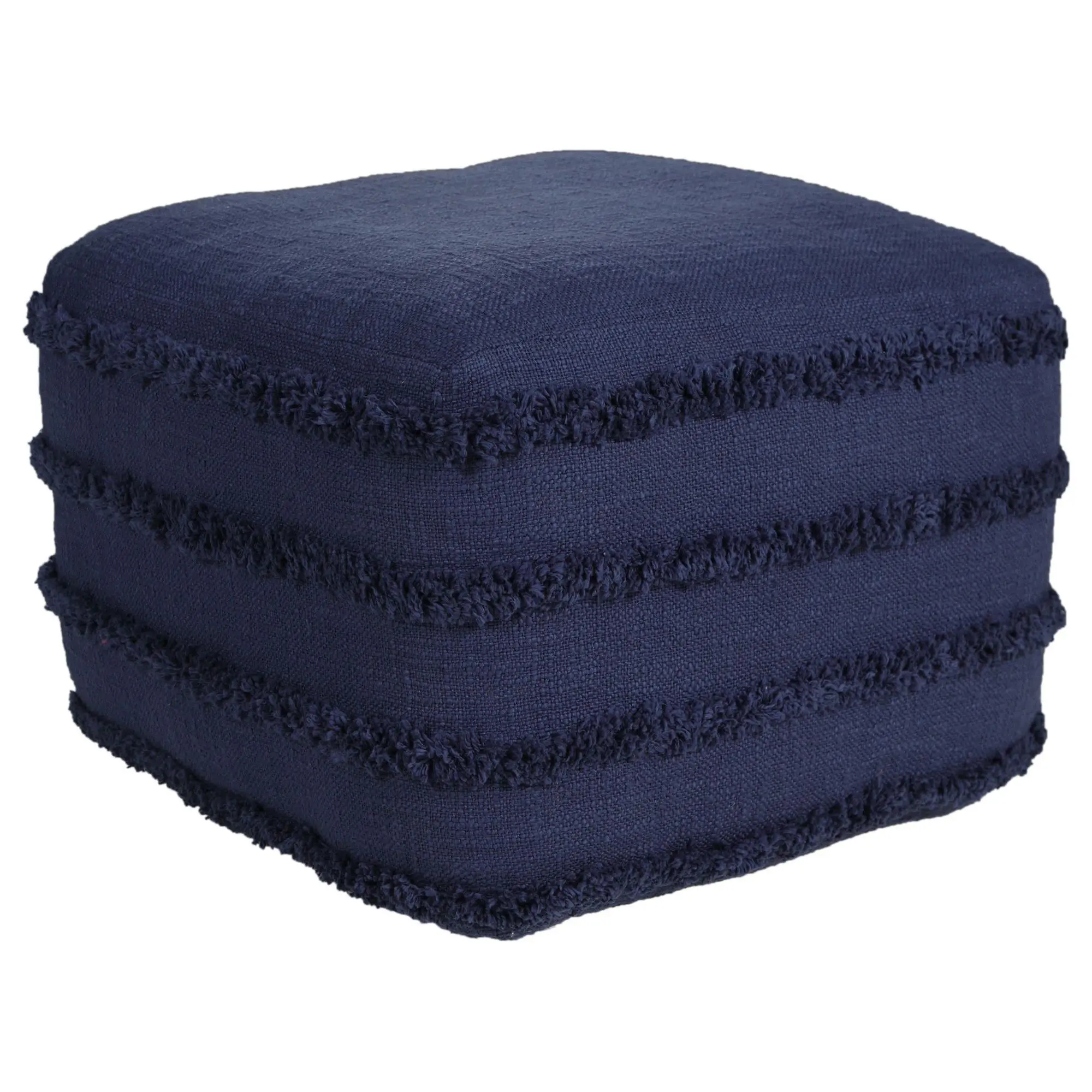 Ox Bay Striped Hand-Woven Cott on Fringe Pouf Ottoman Ox Bay Striped Hand-Woven Cott on Fringe Pouf Ottoman