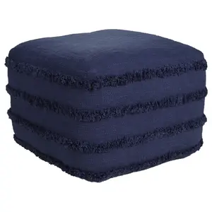 Ox Bay Striped Hand-Woven Cott on Fringe Pouf Ottoman
