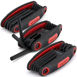 MaxoPro 25pc Folding Allen Wrench Set – Pack of 3 Metric and SAE Hex Keys Set, Torx Wrench Set Included - Premium Allen Key Set with Soft Rubberized Grip