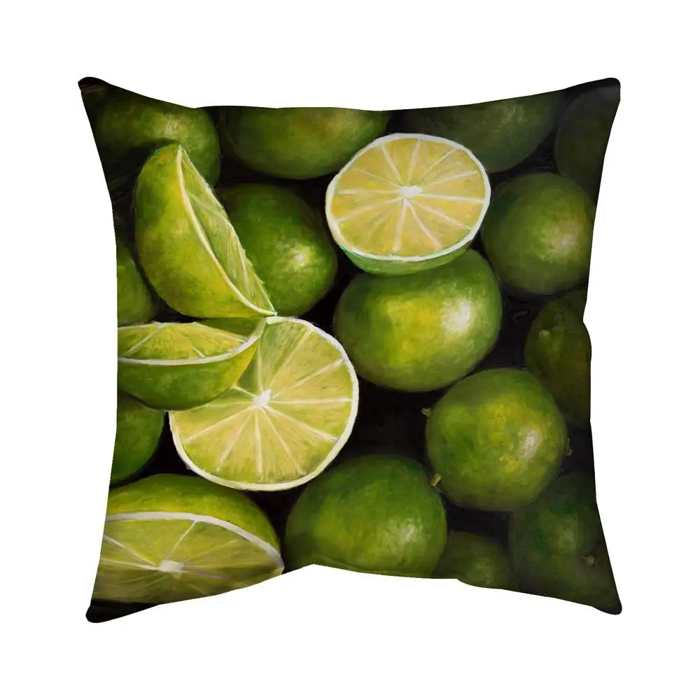 Begin Home Decor 5541-1616-GA58 16x16 in. Poly Twill Hyperrealistic Limes Basket Pillow - Gastronomy Food Art for Living Room Home Decor