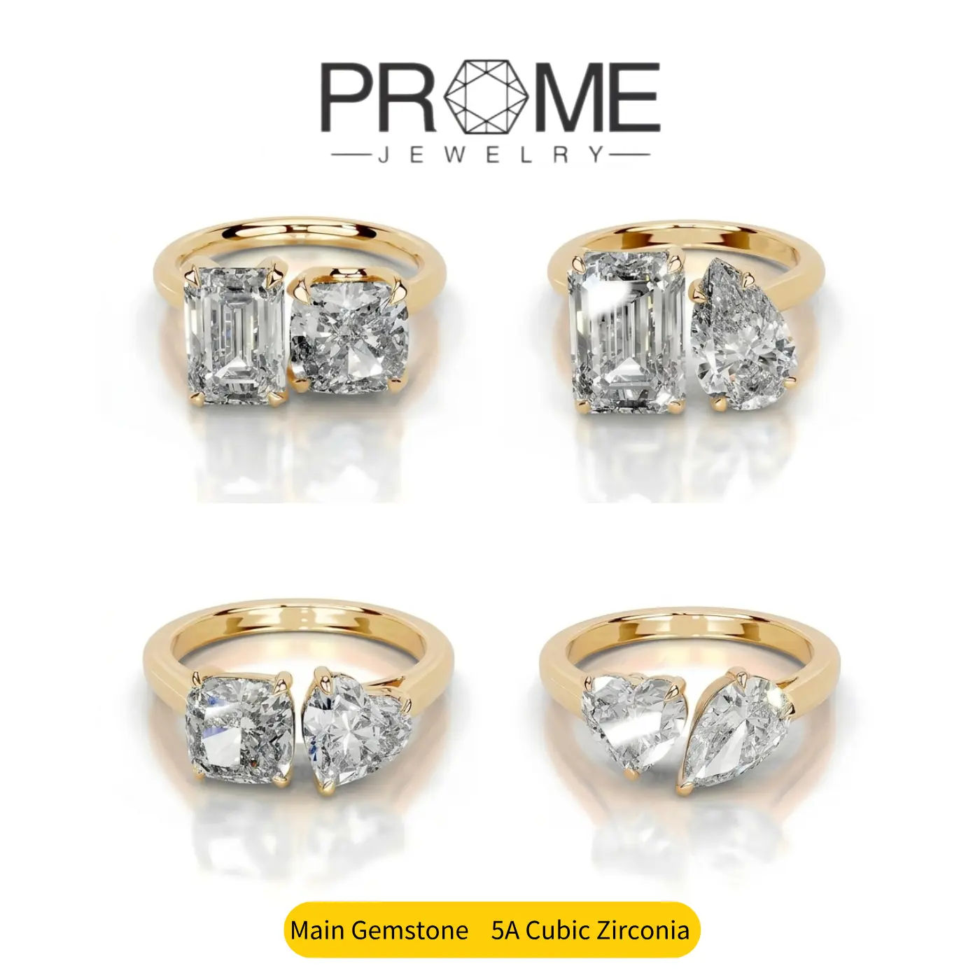 (CR024)Double Stone Rings with Heart and Teardrop Shaped 5A Cubic Zirconia Sparkling and Charming Fashion-Forward Design, Perfect for Daily Wear and Women’s Gift Selection, High Quality Copper Two-Stone Rings