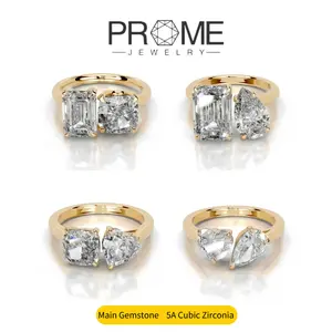 (CR024)Double Stone Rings with Heart and Teardrop Shaped 5A Cubic Zirconia Sparkling and Charming Fashion-Forward Design, Perfect for Daily Wear and Women’s Gift Selection, High Quality Copper Two-Stone Rings