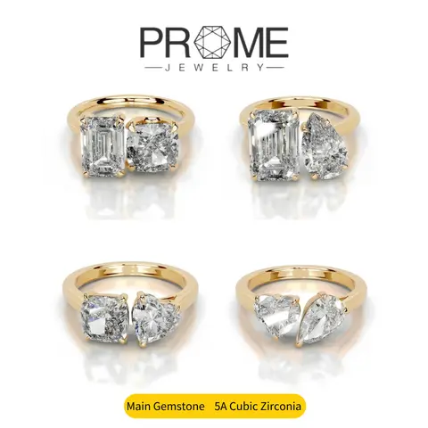(CR024) Women's Double Stone Ring, 5A Cubic Zirconia Heart-Teardrop Designs, High-Quality Copper Unique Jewelry Accessory for Adults Female, Date Night Gifting, Ring Stack Piece