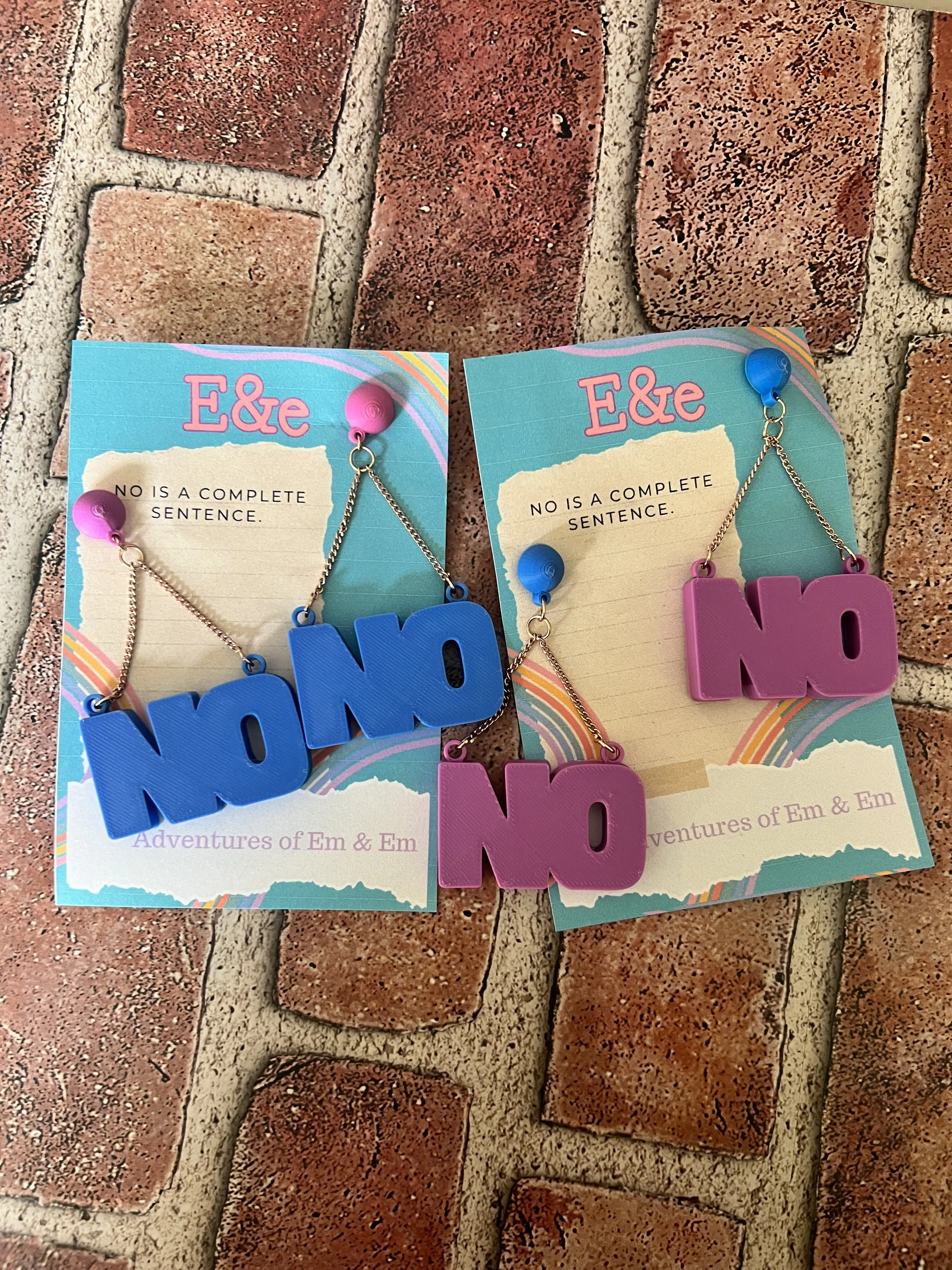 Adventures of Em & Em | 3D Printed "NO" Statement Earrings (Pink/Purple Variants)